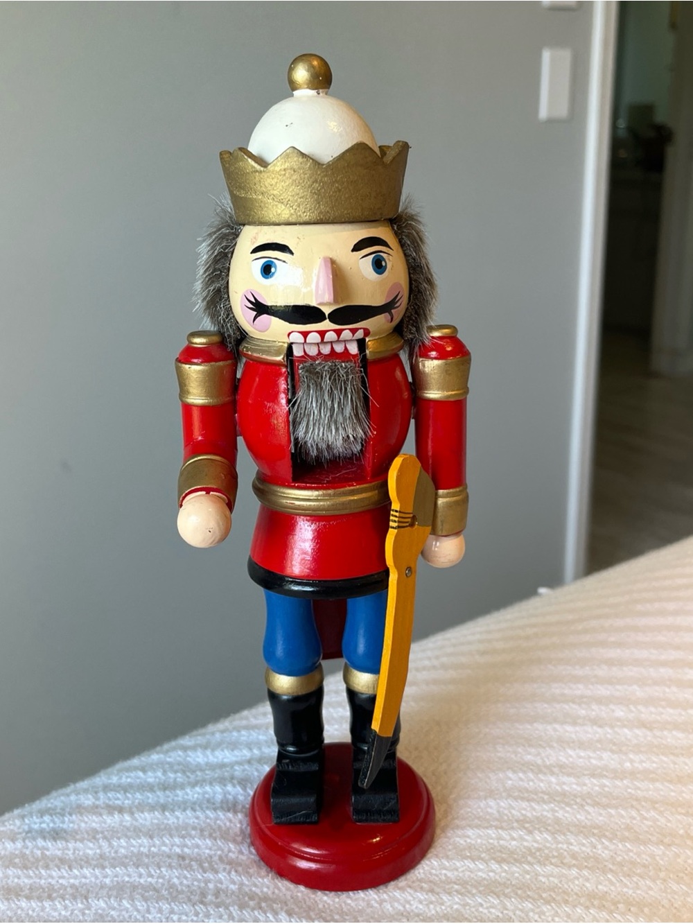 Wooden Red Nutcracker King Figurine with Gold Crown